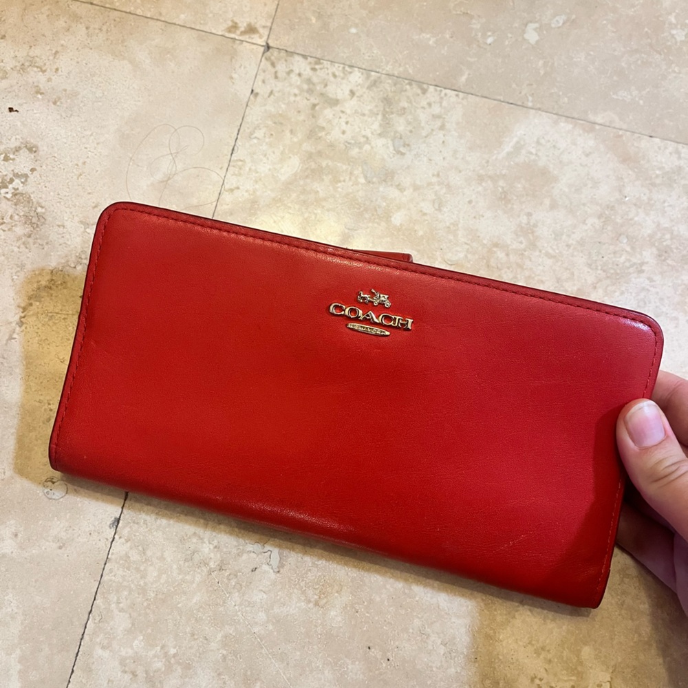 Red Long Coach Wallet with Zip Pouch